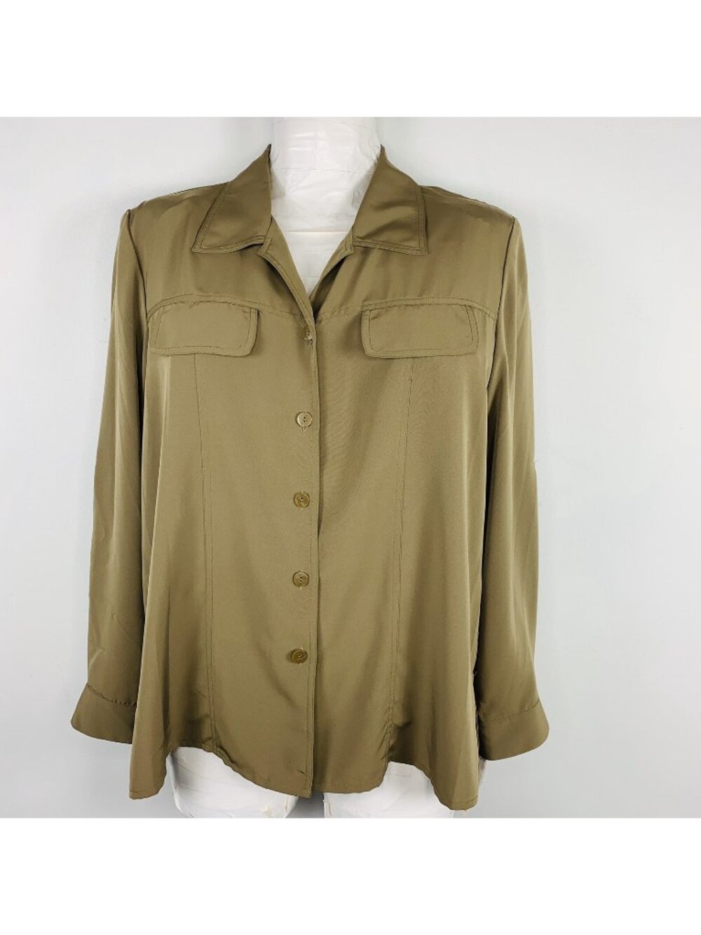 K.C. Studio Womens Top sz 16 Tan Lightweight Button Up Relaxed Vintage New